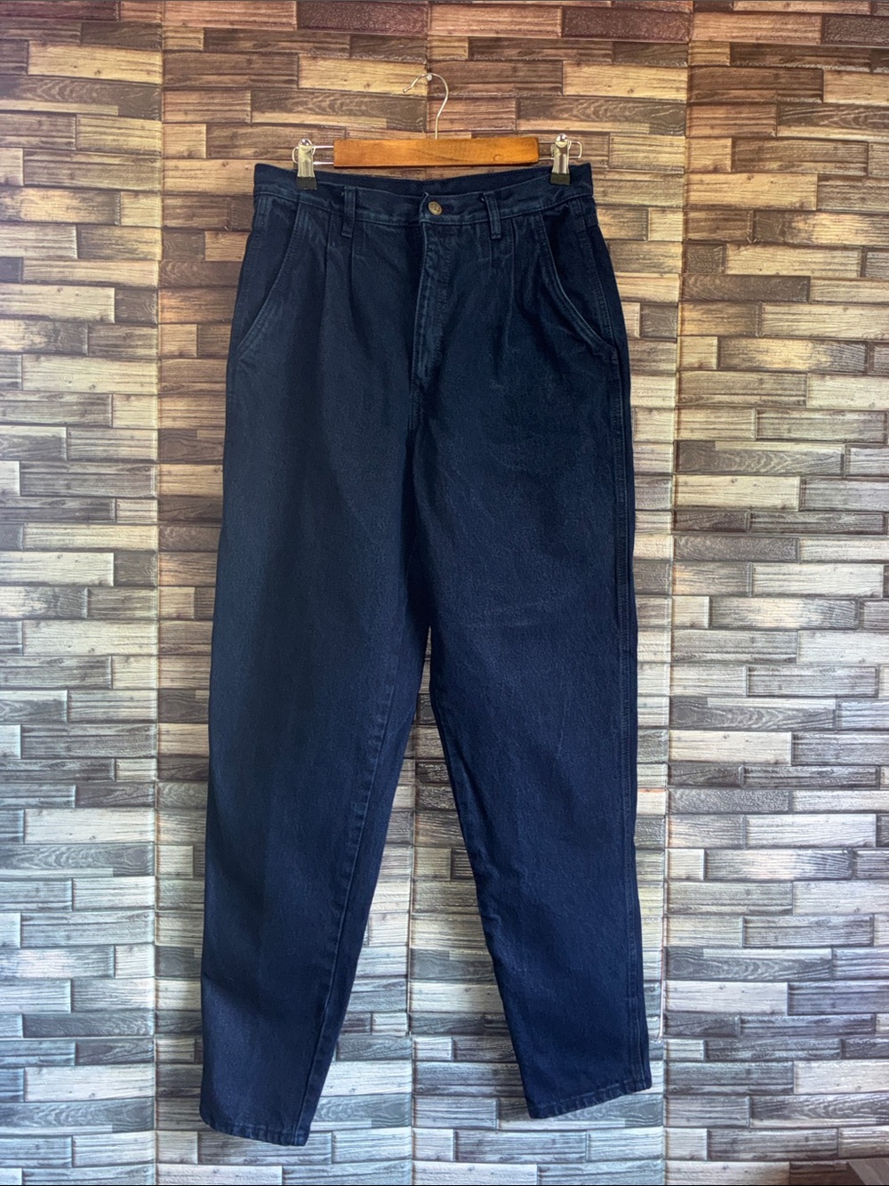 Vintage Bill Blass High Rise Navy Pleated Tapered Jeans 12x31 EUC